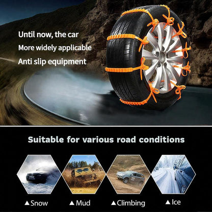 Universal Anti-Skid Snow Tire Chains, Emergency Traction Cables for Cars Suvs Trucks, Reusable Winter Safety Chains for Snow Ice Mud, 145-295Mm Tires (10)