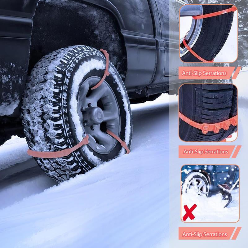 Universal Anti-Skid Snow Tire Chains, Emergency Traction Cables for Cars Suvs Trucks, Reusable Winter Safety Chains for Snow Ice Mud, 145-295Mm Tires (10)