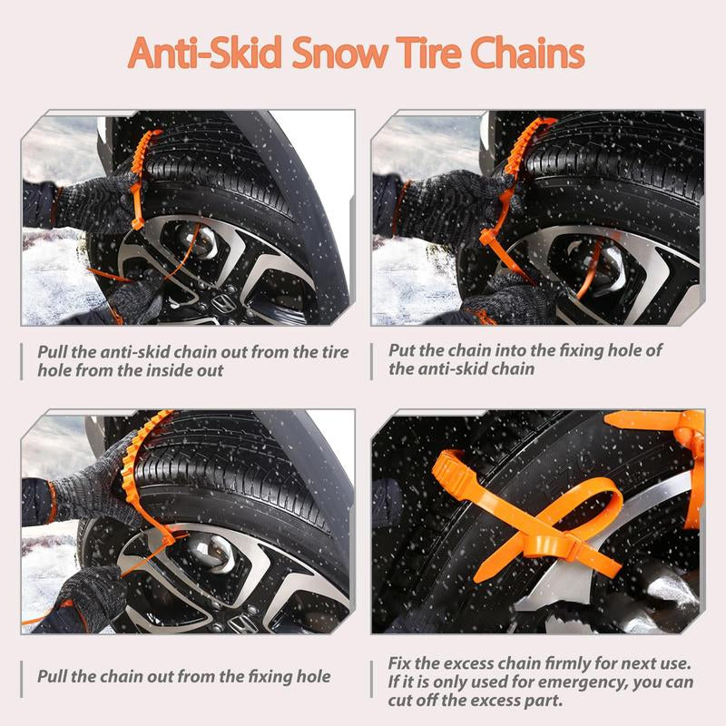 Universal Anti-Skid Snow Tire Chains, Emergency Traction Cables for Cars Suvs Trucks, Reusable Winter Safety Chains for Snow Ice Mud, 145-295Mm Tires (10)