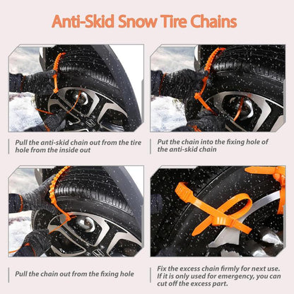 Universal Anti-Skid Snow Tire Chains, Emergency Traction Cables for Cars Suvs Trucks, Reusable Winter Safety Chains for Snow Ice Mud, 145-295Mm Tires (10)